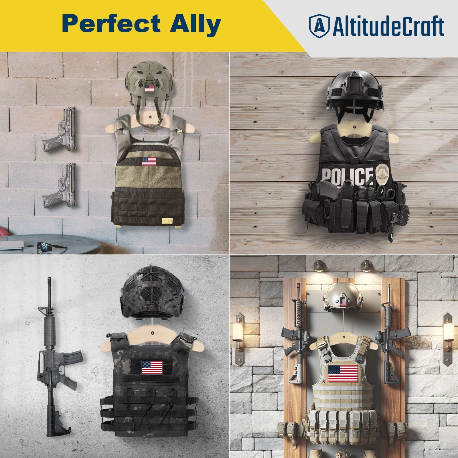 AltitudeCraft Heavy-Duty 110lbs Tactical Gear Rack Wall Mount - AltitudeCraft