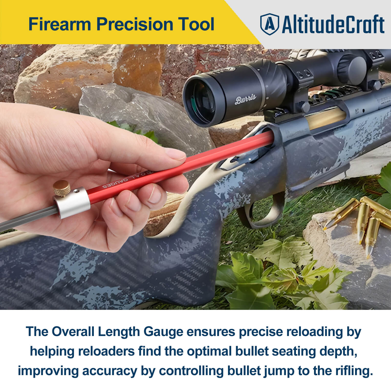 AltitudeCraft Overall Length Gauge Straight, Compatible with Bolt - Action and Single - Shot Firearms - AltitudeCraft