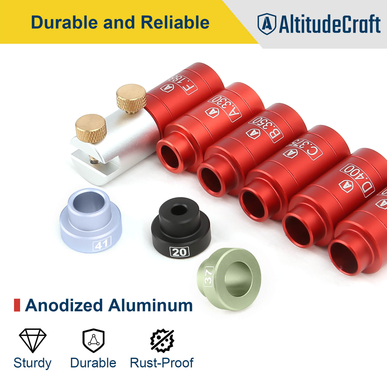 Bullet and Headspace Gauge Comparator Kit with 14 Inserts and 6 Bushings, Reloading Supplies and Equipment and Ammo Reloading Tool with Tin Box, Anodized Aluminum - AltitudeCraft