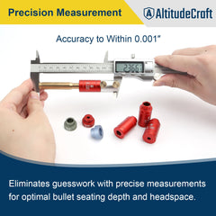 Bullet and Headspace Gauge Comparator Kit with 14 Inserts and 6 Bushings, Reloading Supplies and Equipment and Ammo Reloading Tool with Tin Box, Anodized Aluminum - AltitudeCraft