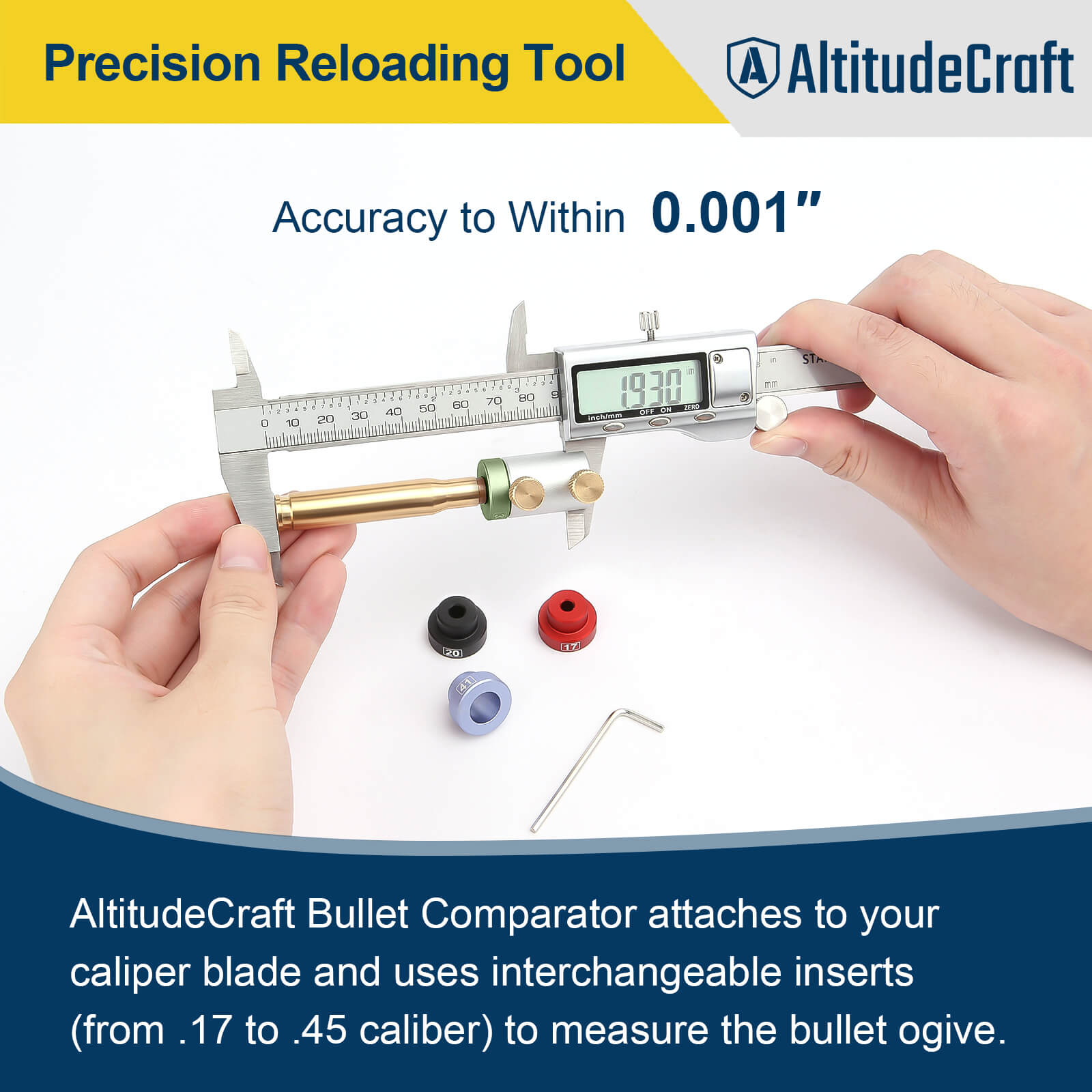 Bullet Comparator Kit with 14 Inserts, Universal Fit for .17 to .45 Calibers - AltitudeCraft