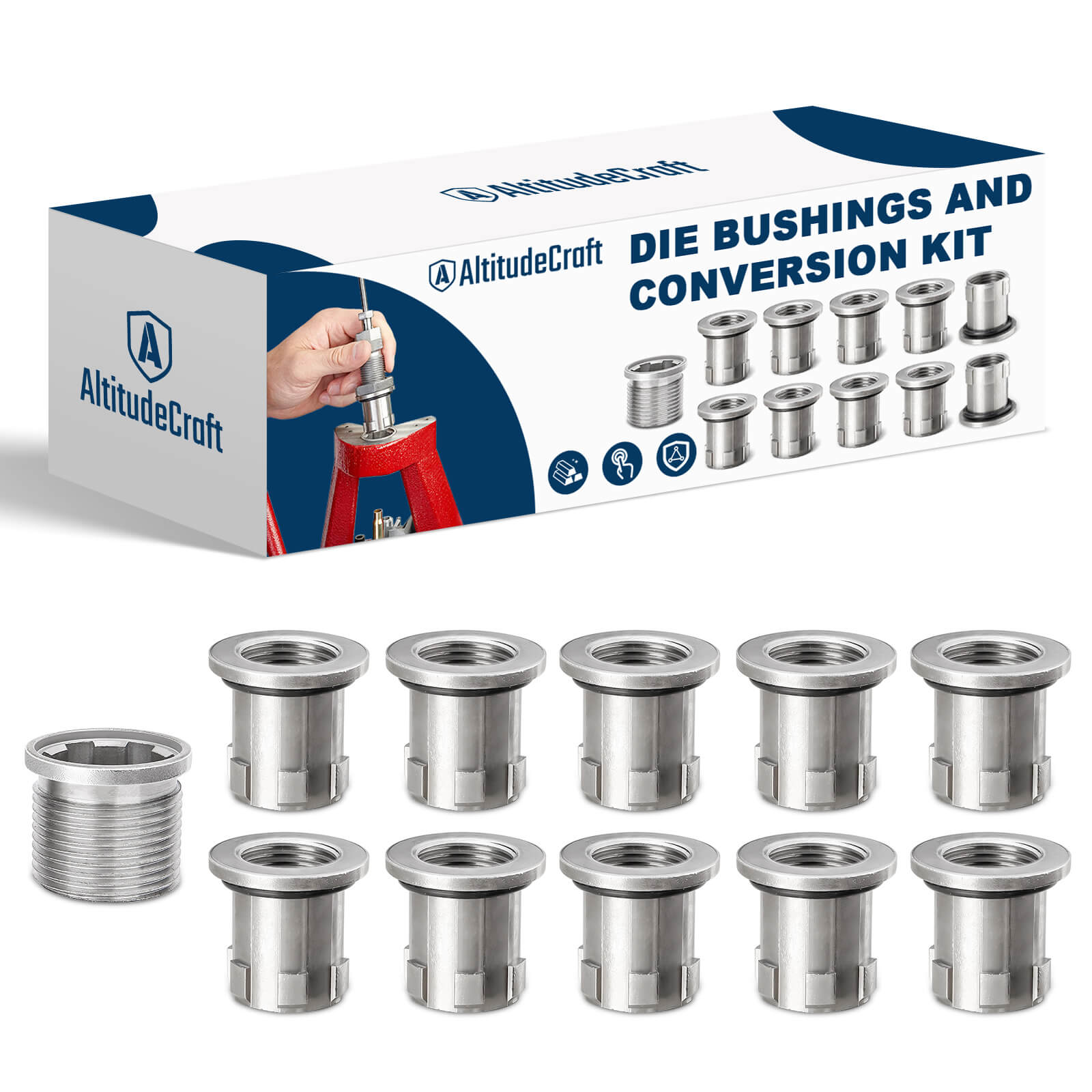 Reloading Die Bushings and Conversion Kit, Quick - Change Bushing System for Reloading, Compatible with Single - Stage and Progressive Press, 10 Pack - AltitudeCraft