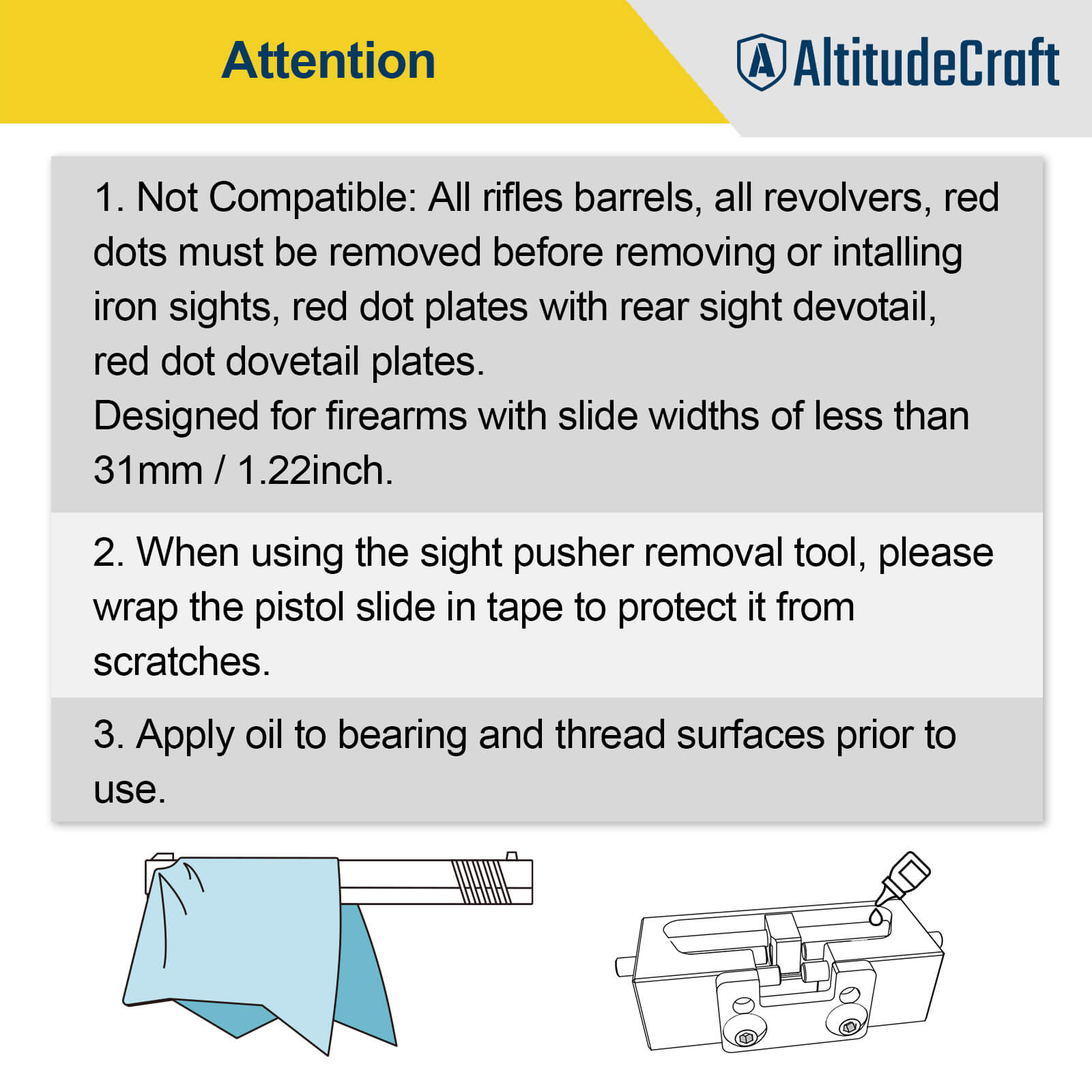 Sight Pusher Tool for Glock, Precision Front and Rear Sight Adjustment for Handguns - AltitudeCraft