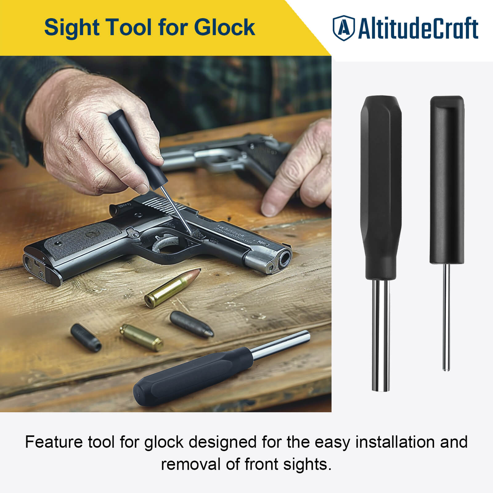 Sight Pusher Tool for Glock, Precision Front and Rear Sight Adjustment for Handguns - AltitudeCraft